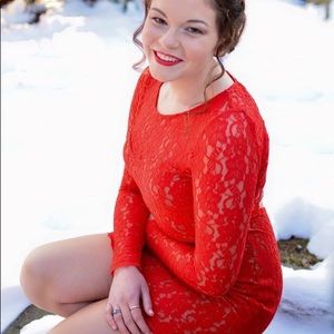 Red Lace Open Back Dress